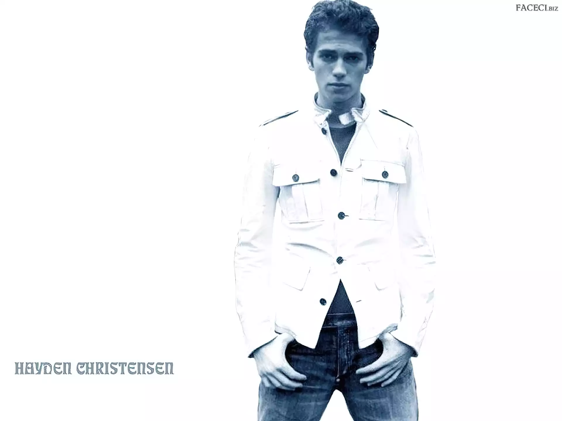 jeansy, Hayden Christensen, biała kurtka